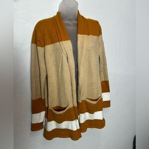 VERME AMI Striped Open-Front Cardigan Sweater - Brown and Beige/size M